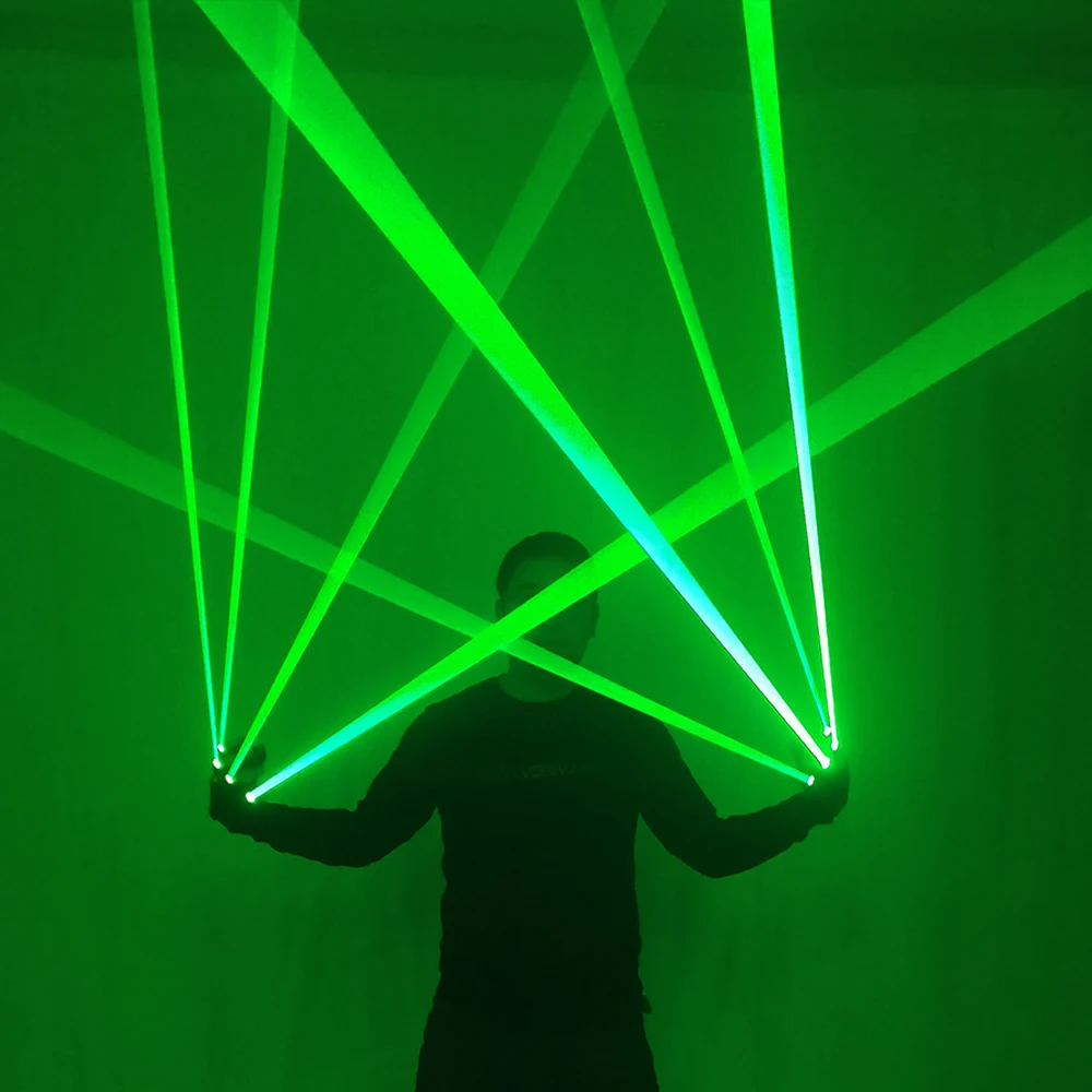 Grne Laser-Handschuhe 523nm mit Groem Strahl,  Laser-Tanzbhnen-Handschuhe, LED-Blitz-Fingerlicht, LED-Roboteranzug