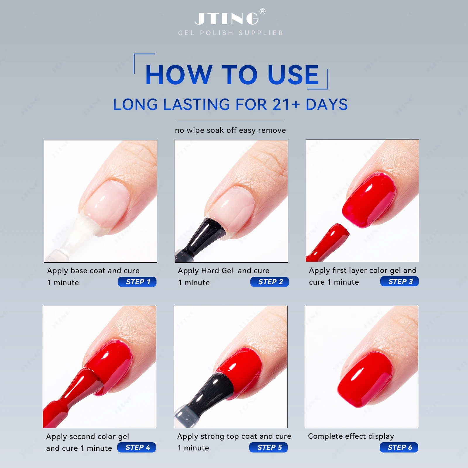JTING Super Quality High Brightness Strong Top Coat Gel Nail Polish Soak off Hema Free No Wipe Diamond Top Coat Finish Gel