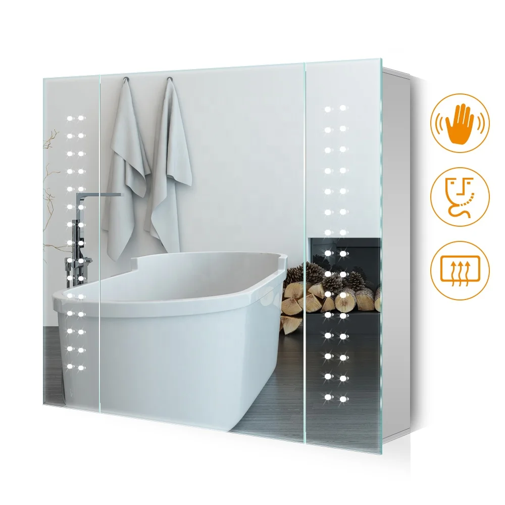 Illuminated Bathroom Led Mirror Cabinet With Demister And Shaver Socket Buy Bathroom Cabinet