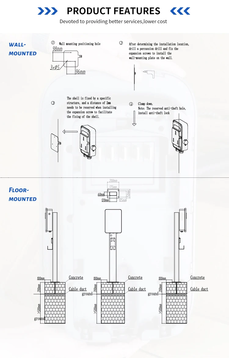 BLUESKY11kw smart home use wallbox with CE certification single phase ocpp 1.6 slow electric ev car charger