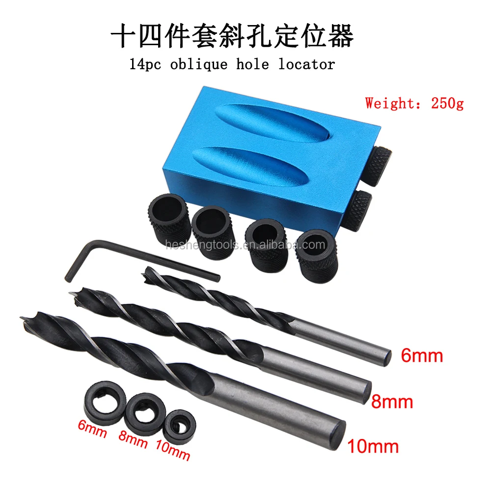 Pocket Hole Jig Kit 15° 6 8 10mm Adapter Drill Guide Woodworking Adapter 
