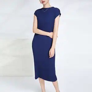 Summer High-end Short Sleeve Straight Style With Printed Decoration Plus Size Dress Miyake Pleated Women's Casual Dress