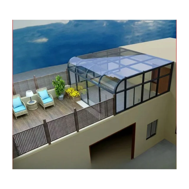 Slant retractable roof 4 season 6063 aluminium panels glass garden house free standing sunroom for solarium