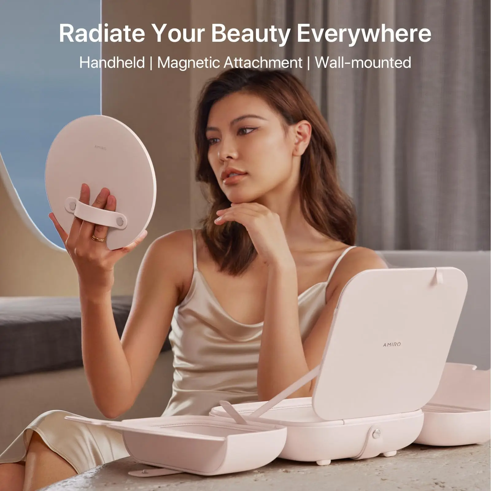 AMIRO M2 LumoCube Portable LED Makeup Mirror with Bag Lights 5-level Brightness 3-color Lights Personalized Cosmetic Mirror Tool