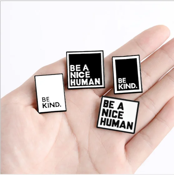 Pins Manufacturer Metal Simple Black White NICE MAN Badge Cartoon Square Hard Soft Enamel Pin Custom Be Kind Lapel Pin Letter