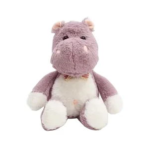 Custom Super Soft Fluffy Warmer Heat Microwavable Plush Toys pink Hippo with Bow Tie