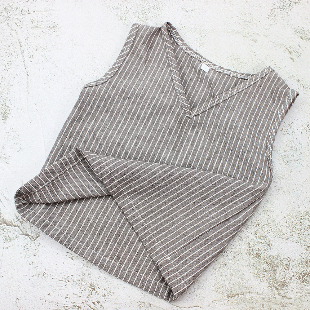 
Новая коллекция, льняная полосатая рубашка для мальчиков с индивидуальным дизайном, детская одежда, детские топы без рукавов с V-образным вырезом 