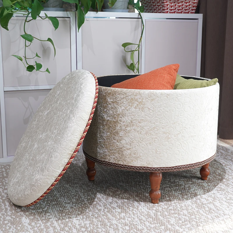 Living Room Elegant Tufted Round Footstool Lounge Chair Ottoman Stool