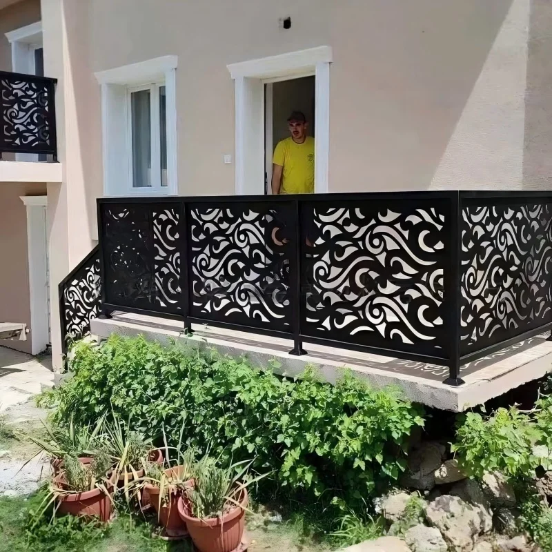 product laser cut art fence galvanized steel balustrades handrails outdoor balcony privacy deck fence modern corrosion resistant-3