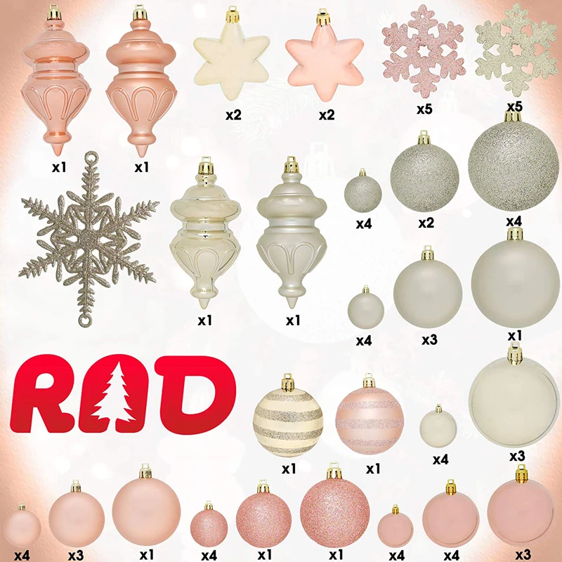 Assortment Set of Durable PVC Christmas Hanging Snowflake Ball Ornaments Customizable Size for Tree Decoration Packaged in a Box