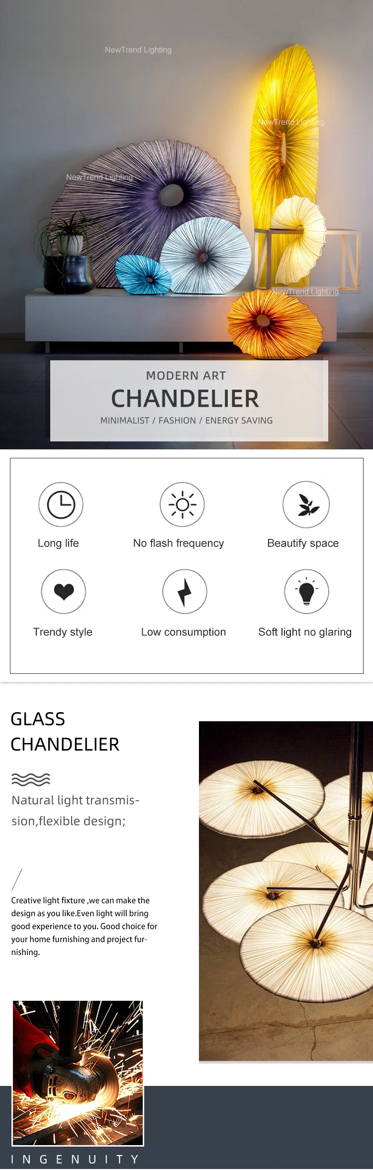 CPL-279 Modern Art Style Indoor Decoration Lighting Custom Shape Color Show Room Mall Gallery LED Chandelier factory