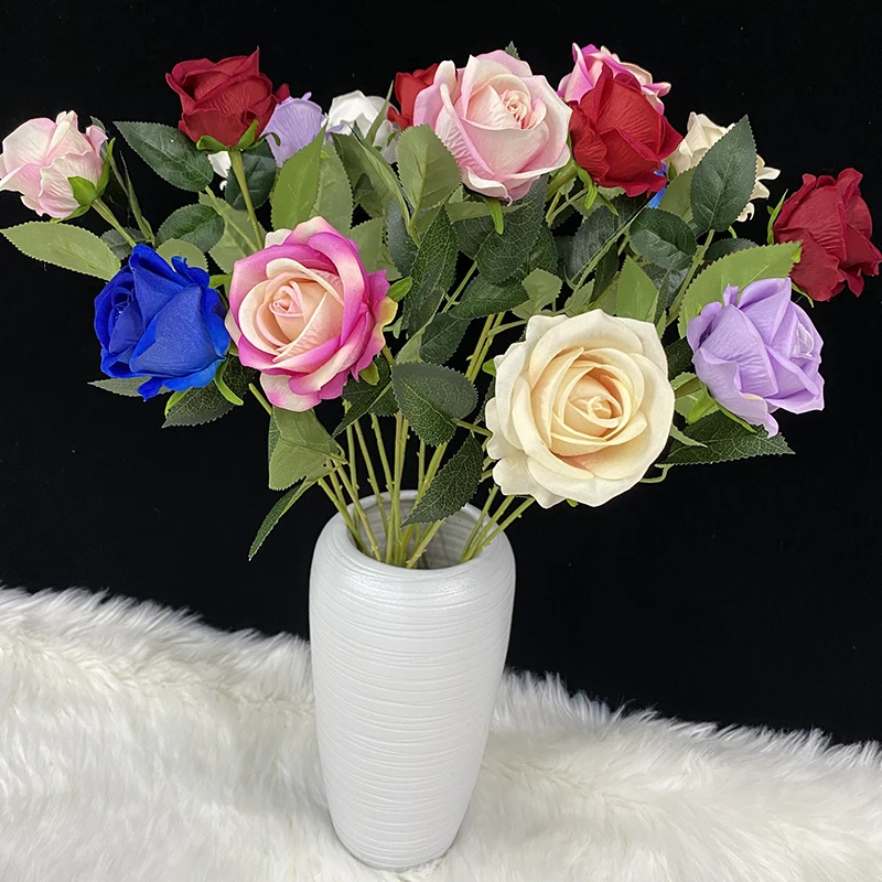 Artificial Flower Real Touch Single Rose Flower Velvet Bulk Flower Long