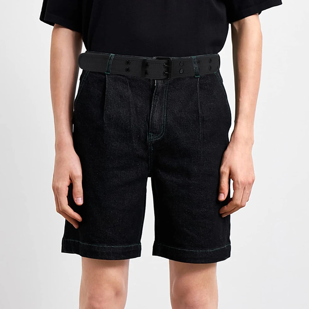 Wear-resistant Outdoor Lightweight Canvas Web Belts Solid Color Casual Double Hole Grommet Tactical Belt