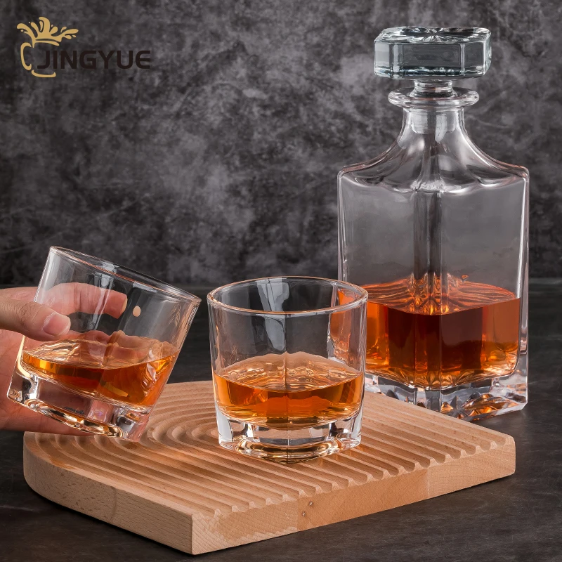 Jingyue 3 Pack Crystal Glass Square Whiskey Glass And Decanter Set With ...