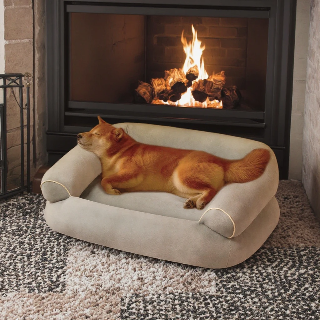 Mataas na Kalidad ng Suede Outer Fabric Anti-Slip Bottom PP Cotton Filling Luxury Dog Sofa Bed Solid Pattern para sa Mga Pusa at Aso