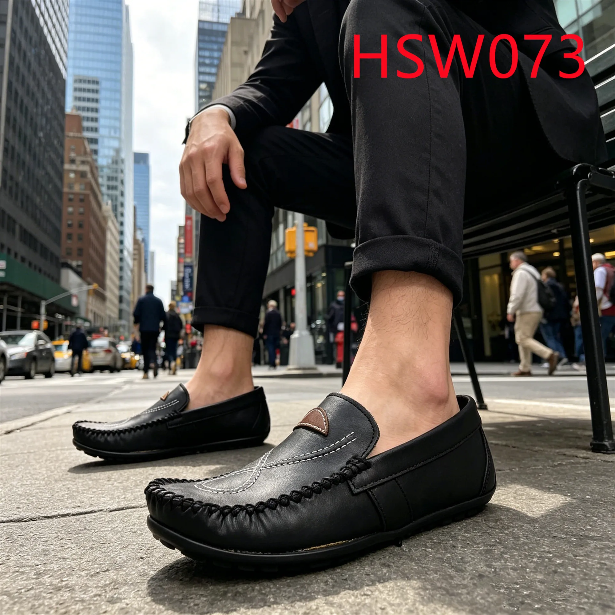HY,Everyday Walking Continental Style Handmade Versatile Boat Shoes Spain Popular Upward-curling Black Penny Shoes HSW073