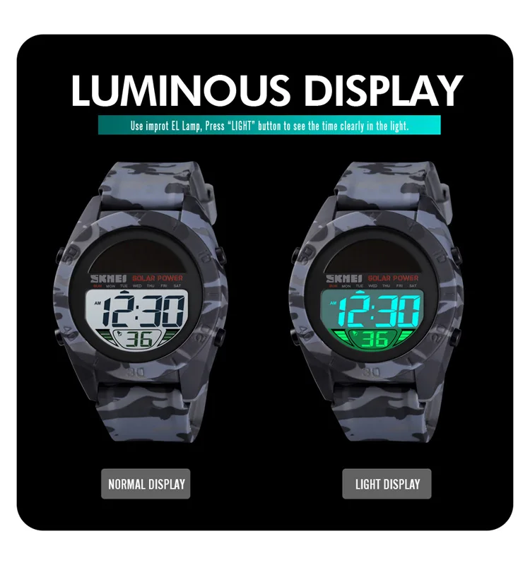 Skmei 1592 Solar Battery Powered Watch Men's Digital Alarm Clock
