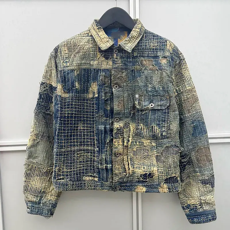 Salati Custom Vintage Do Old Personalized Oversized Destruct Wind Button Cardigan Denim Jean Jacket for Men gallery 8