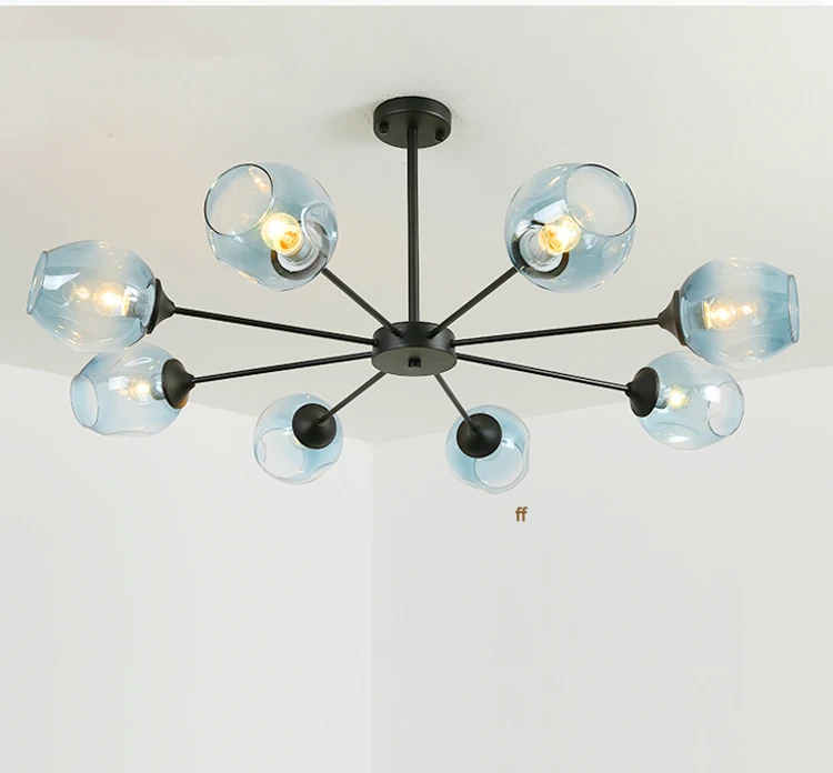 8 Light Chandelier, Large 1m Ceiling Light Fixture with Glass Classic, Black Pendent Lighting for Living Room Farmhouse