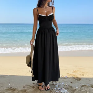 New Women's Spring and Summer Retro Girl Style Lace Strapless Waist Cinching Sleeveless Dress Fashion Casual Dress