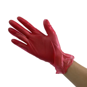 Wholesale 100 Pcs Per Box High Quality Powder Free Powdered Vinyl Gloves Red Color Black Color Food Grade Gloves