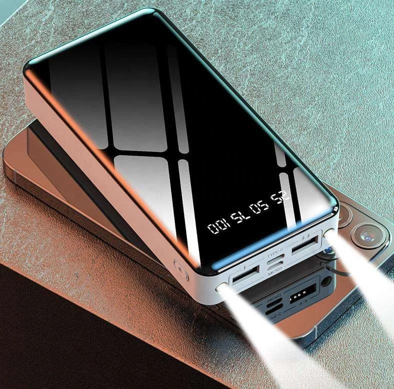 Fast Charging Led Display Mirror Power Bank 20000mah  Phone Chargers Portable High Capacity Logo Customized Mobile Power Supply