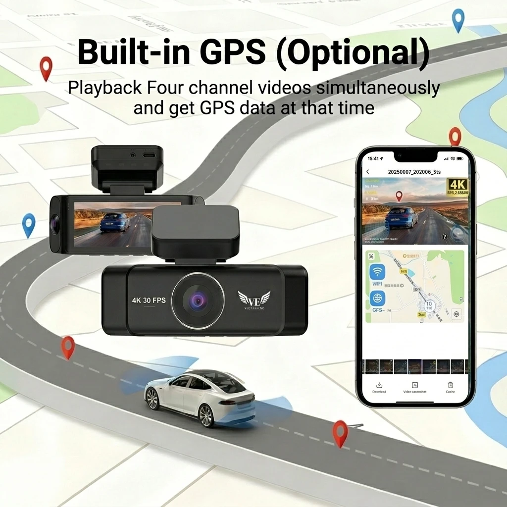 Wholesale 4K 4 Channel Dash Cam WiFi GPS 4 Lens Quad Lens Car DVR Dashcam 24H Parking Monitor Night Vision Factory Price OEM