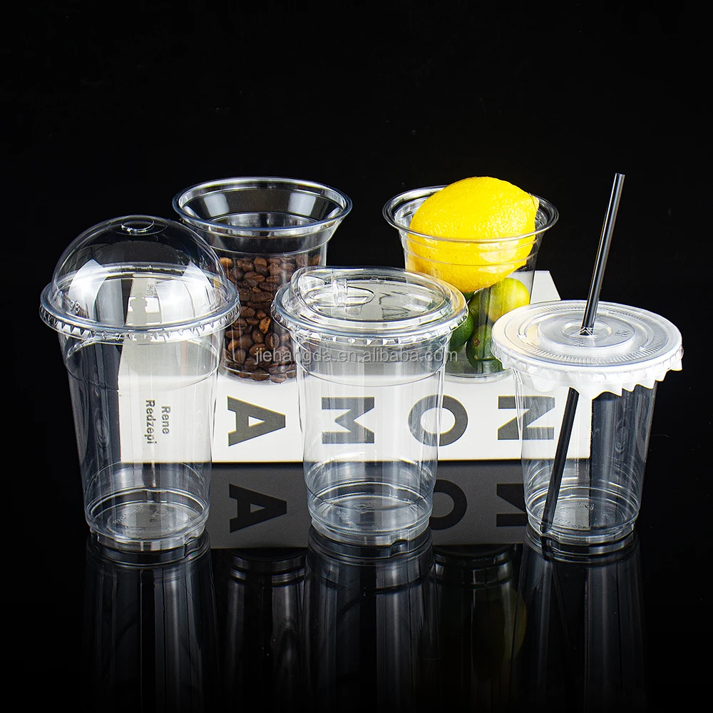 Disposable Plastic Cups 14oz for Cold Coffee Beverage Beer Smoothies Tea  Juice Transparent PET Cup