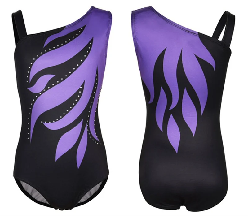 Children One Piece Athletic Bodysuit Rhinestone Flame Swirl Dance ...