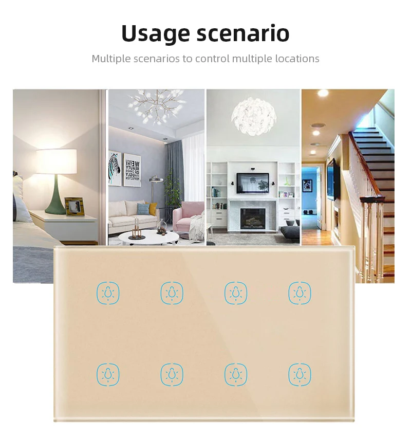 8Gang Intelligent Touch Switch WiFi Supports Alexa, Google Assistant, Tuya APP to Control Light Switch UK Standard