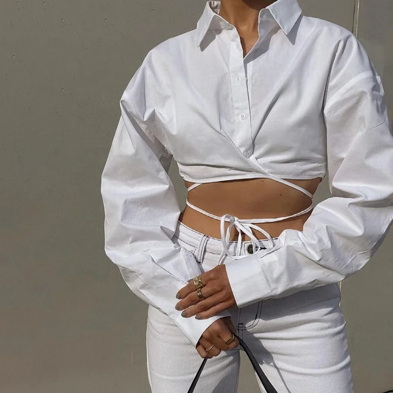Y2K Bandage Shirt for Women - Autumn Harajuku Style Tops