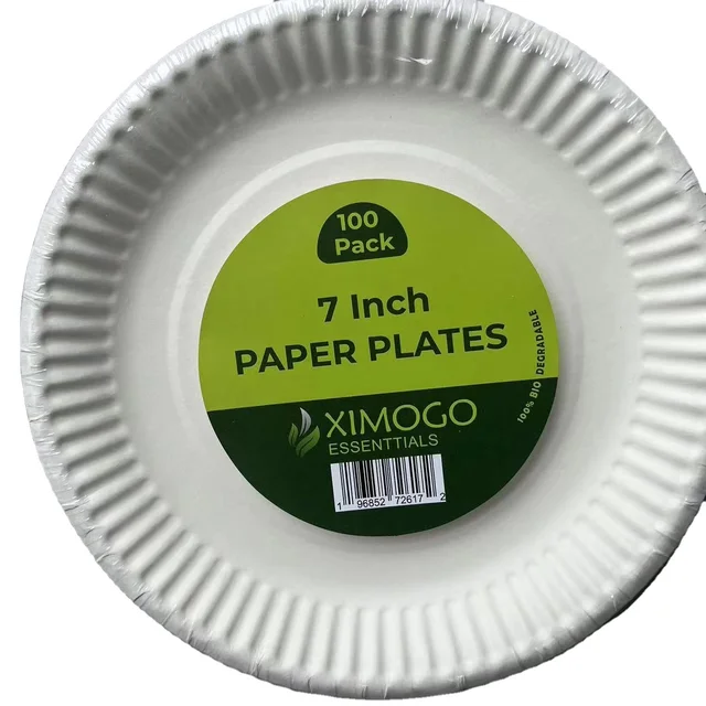 7 Inch Disposable White Paper Plates, 100pcs per Pack Everyday Disposable Dessert Plates for party picnics Dinner camping