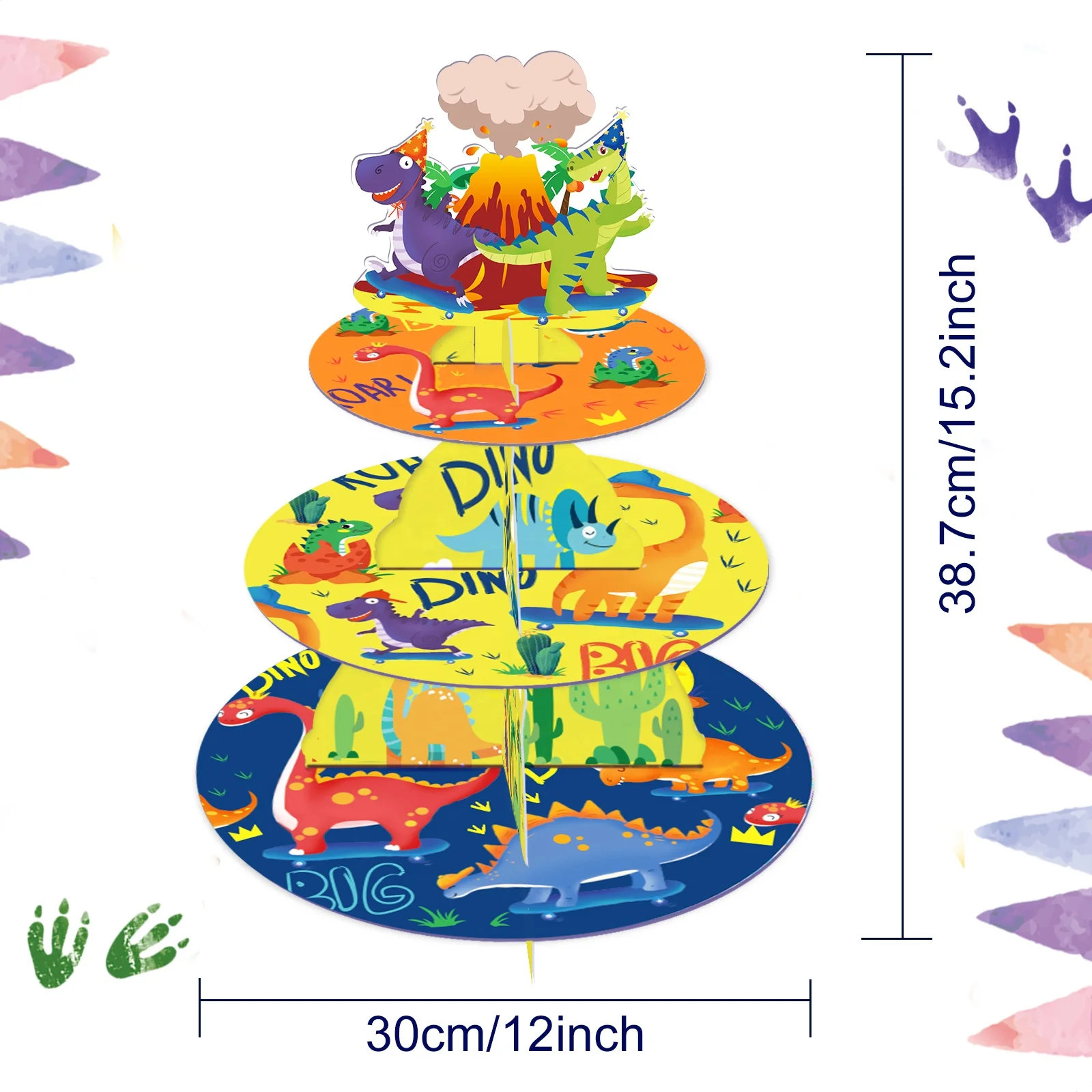 Dinosaurier Cupcake-Ständer 3-stöckig – Papp-Turm Für 16–24 Cupcakes, Grün, 50 Cm Hoch, Für Kinderpartys