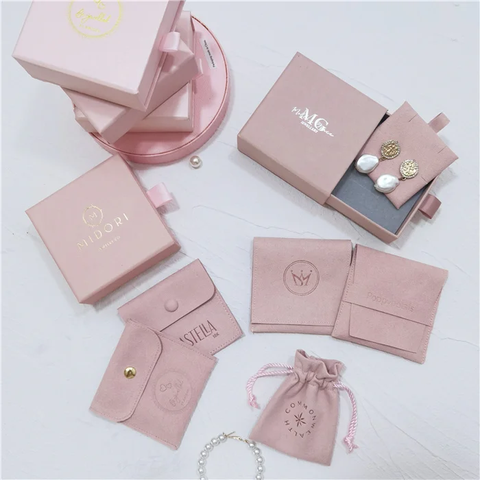 CH Logo Customized Jewelry Box With Jewelry Packaging Pouch Envelope Microfiber Suede Jewelry Pouch and Card Insert