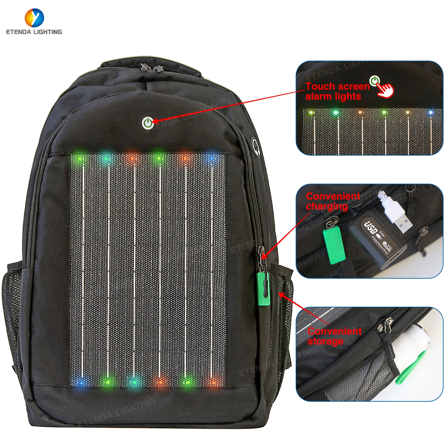 Solar Backpack with USB & LED Light | Perfect for Outdoor Enthusiasts Solar Backpack with USB & LED Light | Perfect for Outdoor Enthusiasts