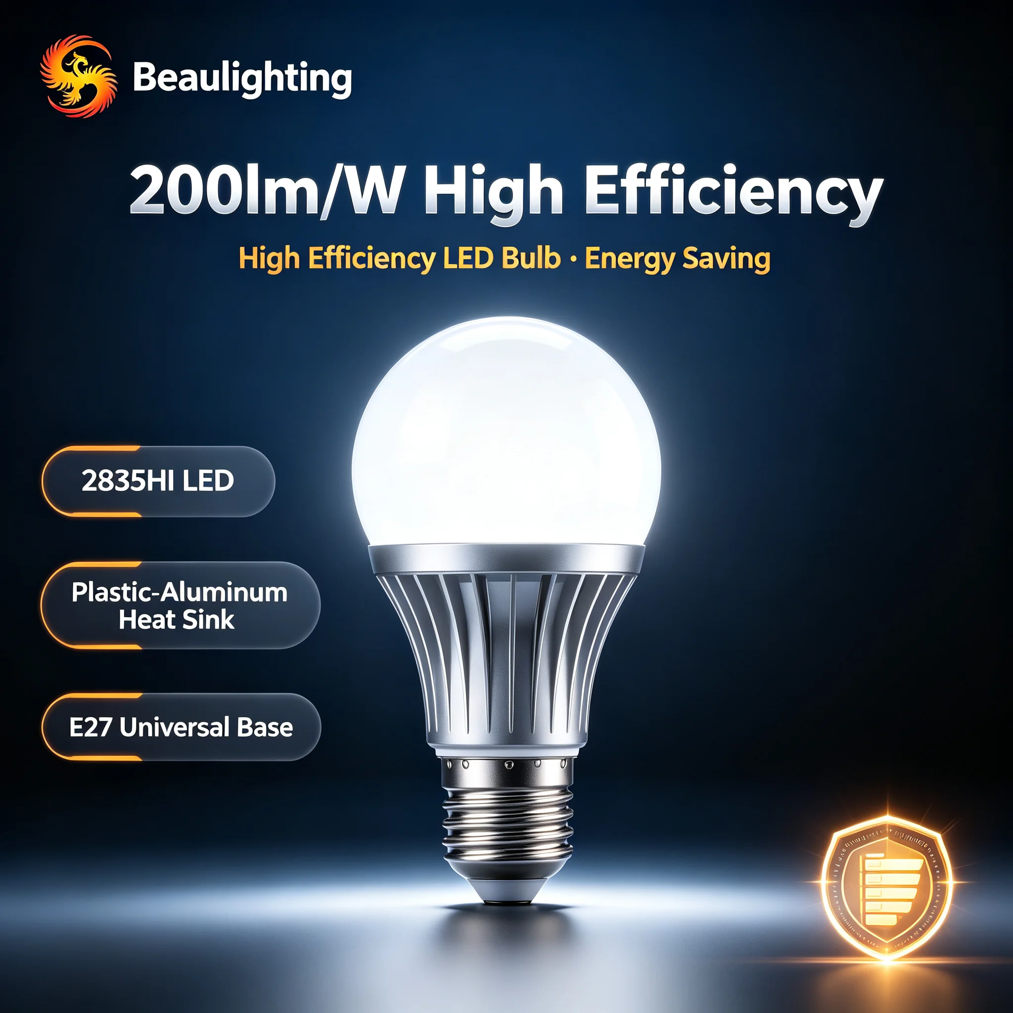 LED-Glühbirne mit 200 lm/W hoher Lichtausbeute, E27-Fassung, Kunststoffgehäuse, Aluminium-2835hi-Leuchtdioden-Chip, für Haushaltszwecke