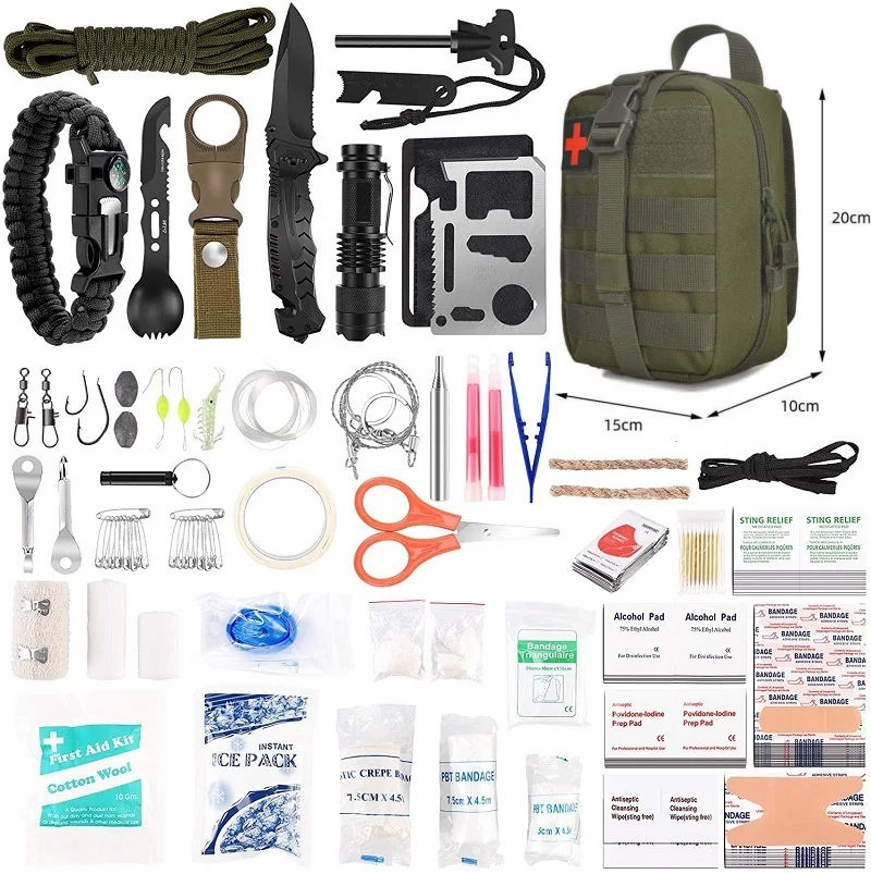 2023 New Professional Outdoor 216pcs Camping Tactical Gear Survival First Aid Kit Emergency Survival Kit for Hiking Hunting