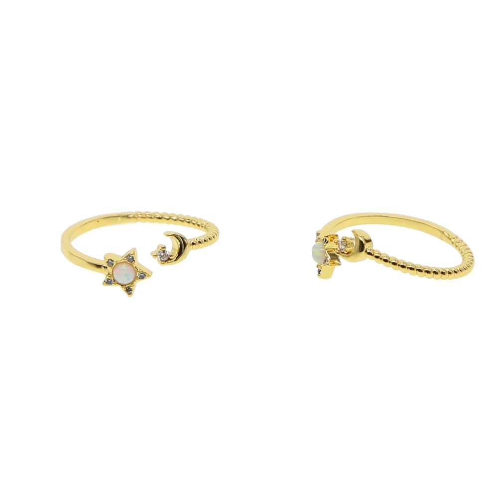 Promotion Sun Moon Star Shaped Open Jewelry Midi Gold Plated Elegance Thin Sweet Women Girl Opal Cute Ring