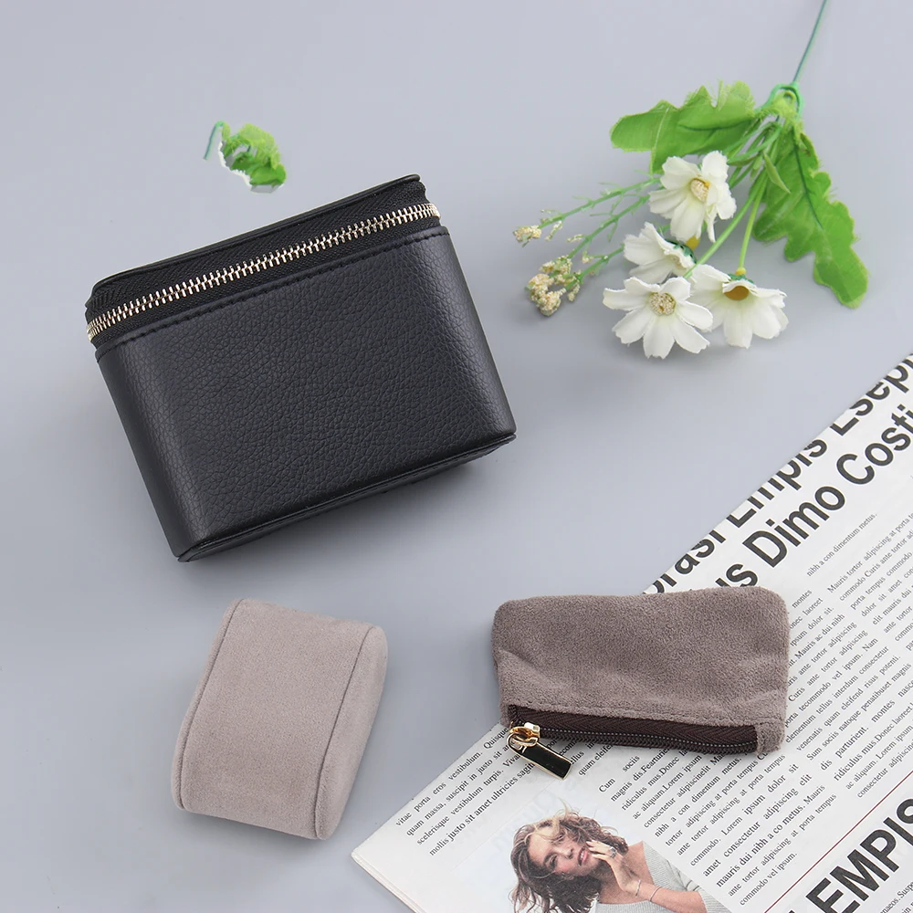 High Quality Custom Soft Lining Zipper Leather Travel Organizer Pouch Set 41mm Protective Case for Rolex Watches