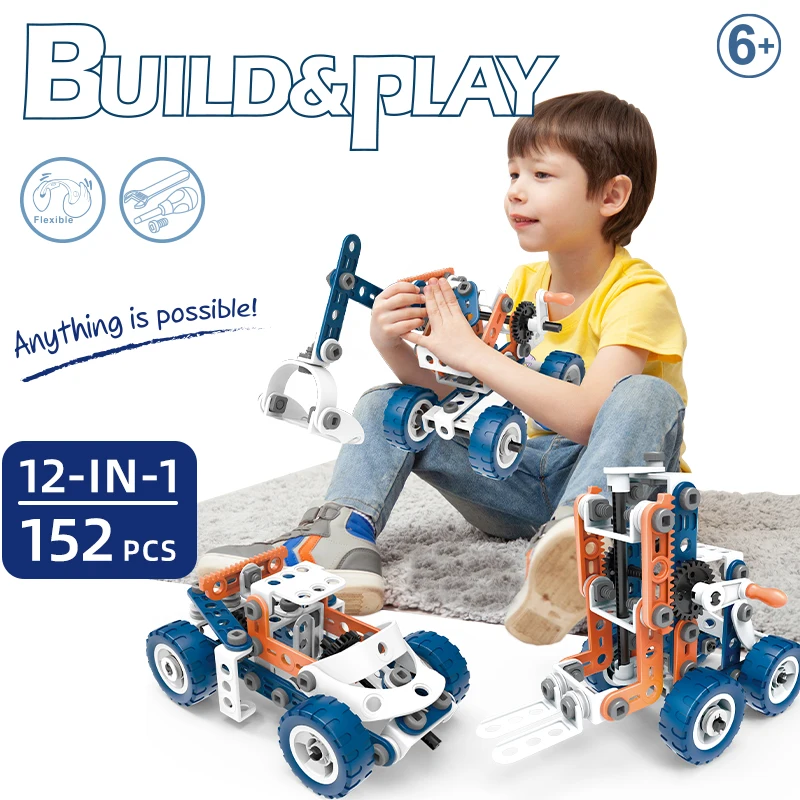 Hanye 152pcs Kids DIY Plastic Toys Tornillo Bloques Screw and Nuts Assembly  Erector Set 12 in STEM Engineering Building Blocks