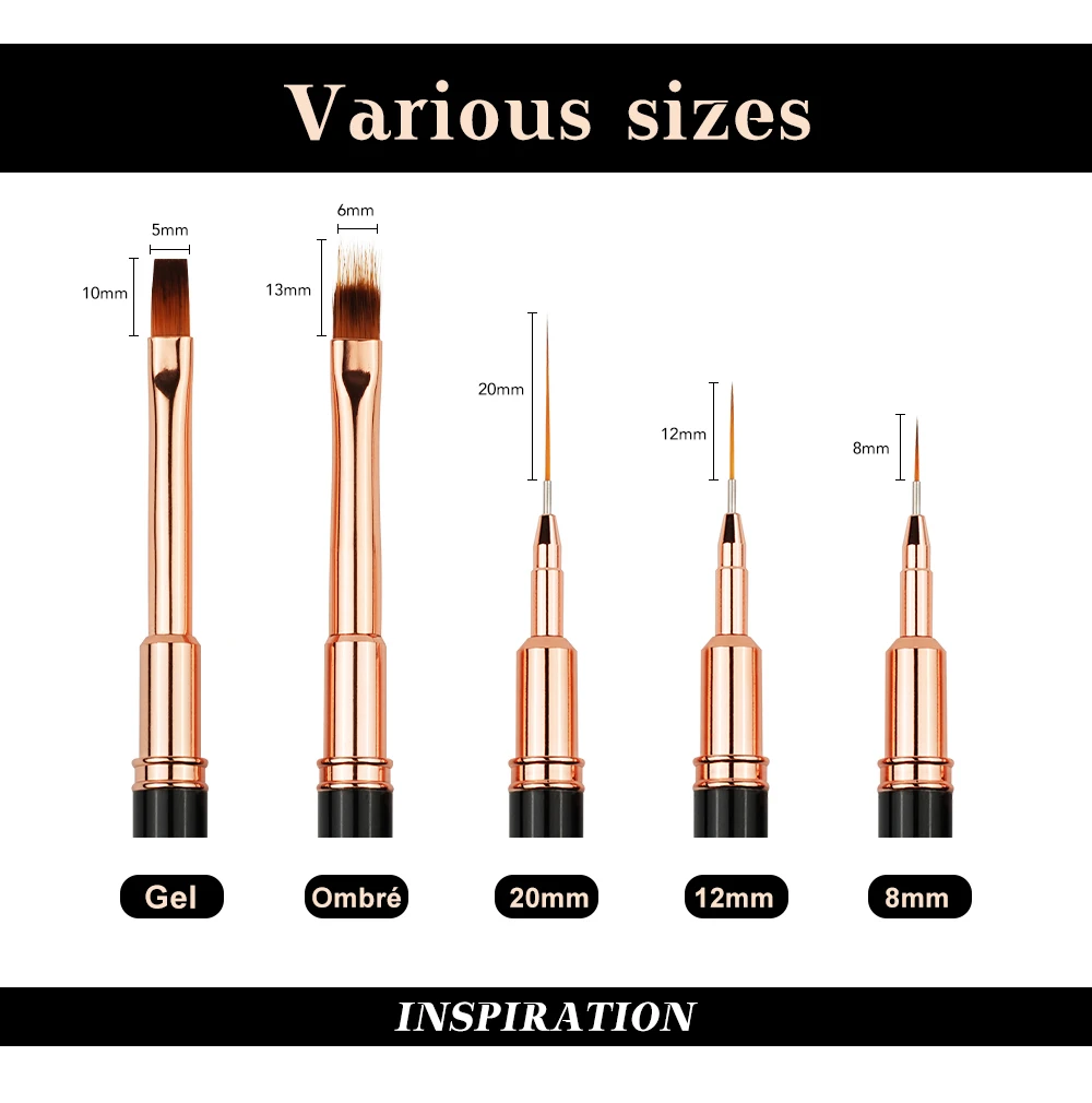 High Quality Synthetic Hair Metal Nail Art Brushes Set Personalized Miniature Nail Brushes