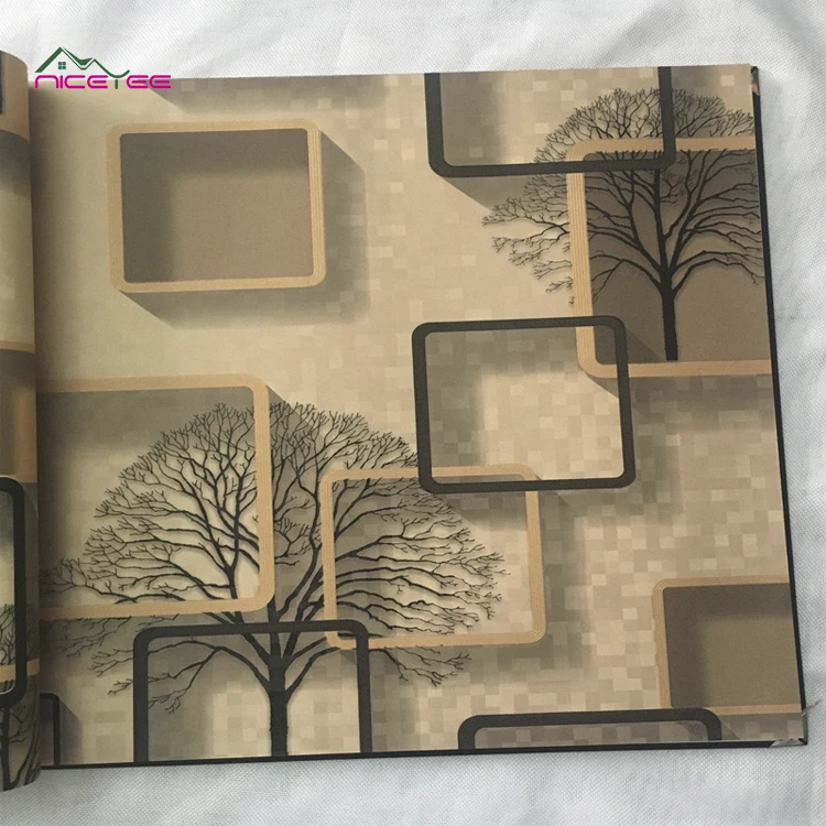 Beautiful Geometric Frame Tree Design Square Dekoration Wall Paper Wallpaper for Wall Deco
