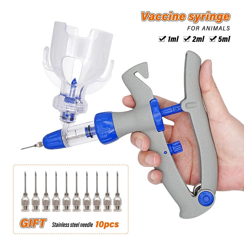 1ml 2ml 5ml Automatic Veterinary Syringes Adjustable Vaccination Injector Animal Continuous Injection