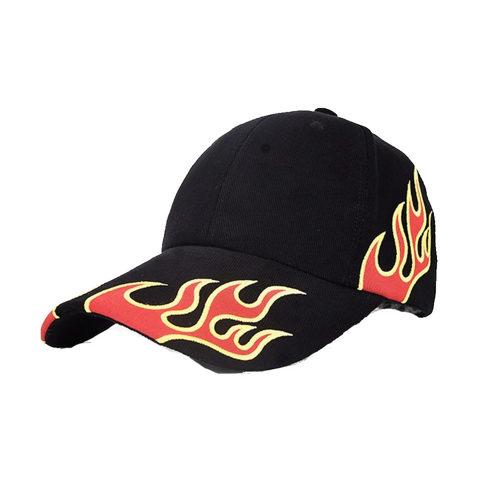 Customized Hat Full Black Hat Long Brim 10cm  Flame Style Baseball Cap