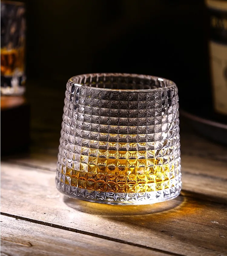 Rotatable Crystal Whiskey Glasses 5oz 3 PCS, for Drinking Bourbon