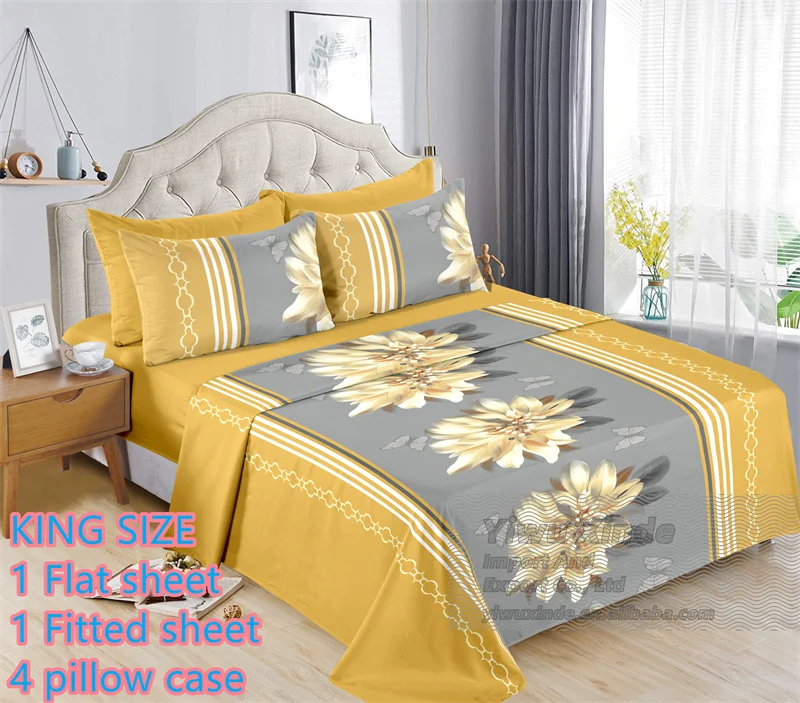 Ready to Ship 6 Pieces Bed Sheet Set king Size Cotton Flat Fitted Sheet with Pillowcases Cheap Price Floral Printed  Bedding Set