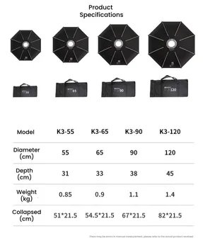 New Triopo Softbox K3 120CM Quick Realse Softbox Bowens Mouth Adapter for Studio Light detail image