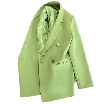 New Women's Blazer Coat Solid Plaid Business Suit with Embroidery and Button Decoration Double Breasted Plus Size