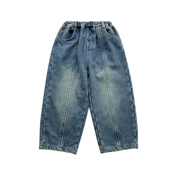 Single-layer fleece-lined warm jeans Winter children's clothing Boys pants