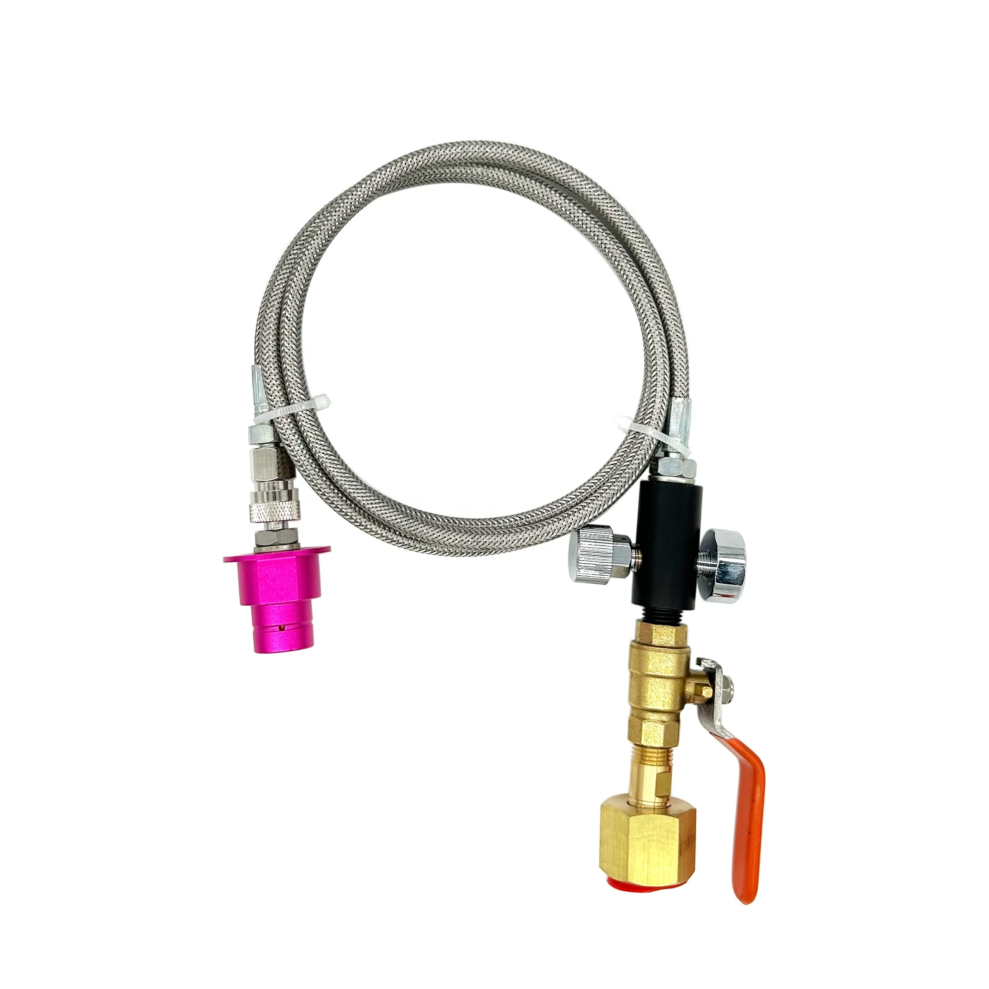 Soda Stream Quick Connect Terra DUO Art Pink Soda Machine to External CO2 Stainless Steel With Flow Control Ball Valve 60 Inches